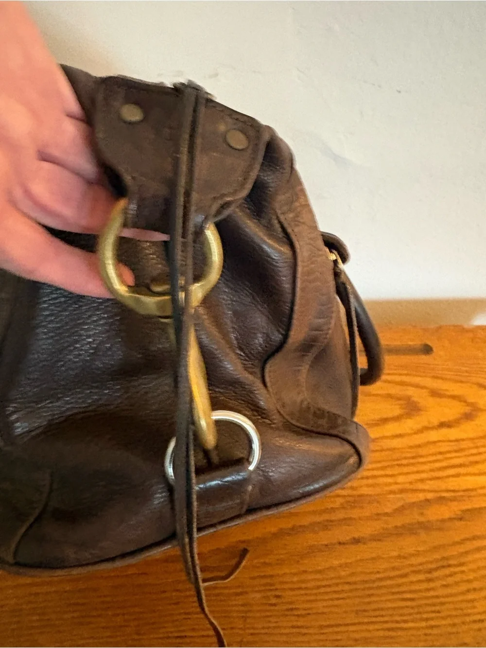 Classic Dark Brown Leather Messenger Bag with Top Handles